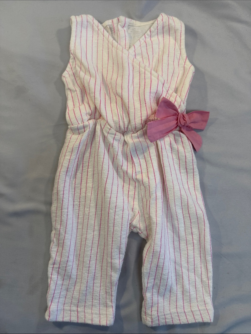 Zara White Romper with Pink Pinstripes and Pink Side Bow
